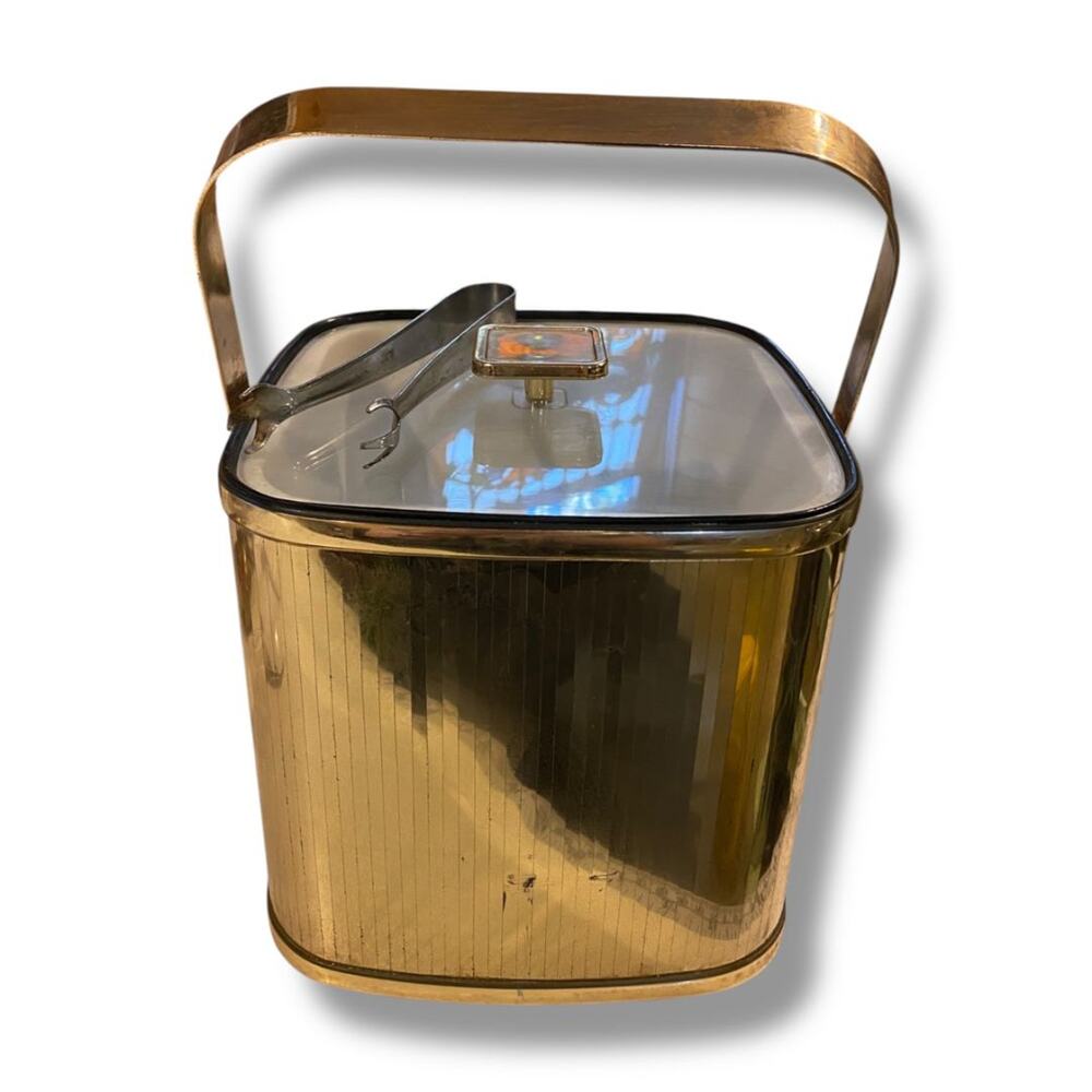 Vintage Culver Acrylic Goldtone MCM Ice Bucket and Tongs